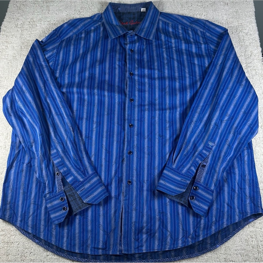 Robert Graham Striped Paisley Flip Cuff Shirt Preppy Long Sleeve Button Up 4XL
